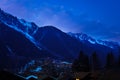 Chamonix village and Le Brevent mountain at night Royalty Free Stock Photo