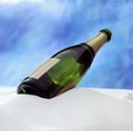 champage bottle in the snow Royalty Free Stock Photo