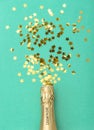 Champagme golden confetti decoration Party flat lay