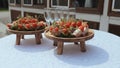 Champagne with appetizers on the buffet table. Buffet table, canape with cheese, cherry tomato and olive. Snacks and Royalty Free Stock Photo