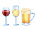 Champagne, beer, vine set glass