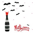 Champagne bottle with bats silhouettes