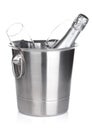 Champagne bottle in bucket and empty glasses Royalty Free Stock Photo