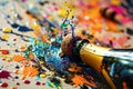 champagne bottle with a cork popping out, in the style of abstract, with splashes of paint and shapes Royalty Free Stock Photo