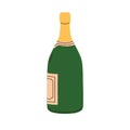 Champagne bottle. Corked champaign. Fizzy wine, French alcohol. Closed alcoholic beverage. Sparkling champer. Flat