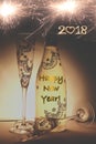 Champagne bottle and cup very nicely decorated with the message Happy New Year Royalty Free Stock Photo