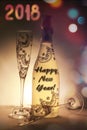 Champagne bottle and cup very nicely decorated with the message Happy New Year Royalty Free Stock Photo