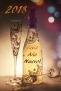 Champagne bottle and cup very nicely decorated with the message Happy New Year Royalty Free Stock Photo