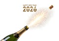 Champagne bottle explodes with sparkling celebration for the arrival of the year 2026 Royalty Free Stock Photo