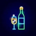 Champagne Bottle Glass Neon Sign Royalty Free Stock Photo