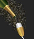 Champagne bottle and glass to celebrate holiday Royalty Free Stock Photo