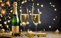 champagne bottle and glasses celebration toast with champagne.New Year\'s cards