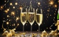 champagne bottle and glasses celebration toast with champagne.New Year\'s cards