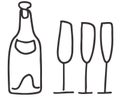 Champagne bottle and glasses dood drawing vector illustration