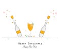 Champagne bottle and glasses. Happy new year and merry christmas greeting card Royalty Free Stock Photo