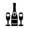 Champagne bottle and glasses icon. Wedding element. Celebration and Happy Valentine\'s Day