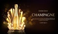 Champagne bottle with gold crystal grains banner Royalty Free Stock Photo