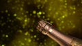 Champagne bottle. Holiday gold blinking background. Party celebrating. Royalty Free Stock Photo