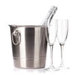 Champagne bottle in ice bucket Royalty Free Stock Photo