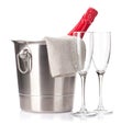 Champagne bottle in ice bucket Royalty Free Stock Photo