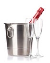 Champagne bottle in ice bucket Royalty Free Stock Photo