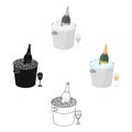 Champagne bottle in an ice bucket icon in cartoon,black style isolated on white background. France country symbol stock Royalty Free Stock Photo