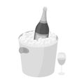 Champagne bottle in an ice bucket icon in monochrome style isolated on white background. France country symbol stock Royalty Free Stock Photo