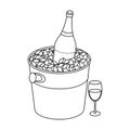 Champagne bottle in an ice bucket icon in outline style isolated on white background. France country symbol stock vector Royalty Free Stock Photo