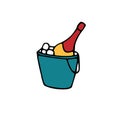 Champagne bottle in ice bucket. Simple doodle icon. Vector hand drawn flat illustration Royalty Free Stock Photo
