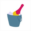 Champagne bottle in ice bucket. Simple doodle icon. Vector hand drawn illustration Royalty Free Stock Photo