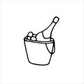 Champagne bottle in ice bucket. Simple doodle icon. Vector hand drawn illustration Royalty Free Stock Photo