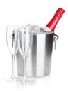 Champagne bottle in ice bucket Royalty Free Stock Photo