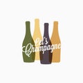 Champagne bottle logo. Champagne color banner icon