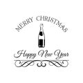 Champagne Bottle. Merry Christmas And Happy New year Greeting Card. Vector Illustration Royalty Free Stock Photo