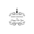 Champagne Bottle. Merry Christmas And Happy New year Greeting Card. Vector Illustration On white Royalty Free Stock Photo