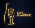 Champagne bottle neon banner and champagne glass neon