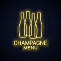 Champagne bottle neon sign. Champagne neon banner Royalty Free Stock Photo