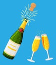 Champagne bottle opening with pop and cork flying. Royalty Free Stock Photo