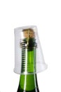 Champagne bottle with plastic cup