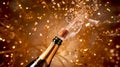 Champagne Bottle Pop image with Golden Confetti Luxury Celebration Royalty Free Stock Photo