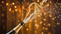 Champagne Bottle Pop image with Golden Confetti Luxury Celebration Royalty Free Stock Photo