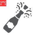 Champagne bottle popping glyph icon, merry christmas and drink, alcohol sign vector graphics, editable stroke solid icon