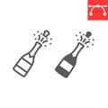 Champagne bottle popping line and glyph icon, merry christmas and drink, alcohol sign vector graphics, editable stroke