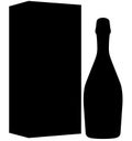 Champagne bottle sealed with a cork cork and protective packaging, gift box next to it. Isolated realistic silhouette Royalty Free Stock Photo