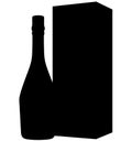 Champagne bottle sealed with a cork cork and protective packaging, gift box next to it. Isolated realistic silhouette