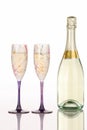 Champagne bottle with two festive glasses Royalty Free Stock Photo