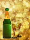 Champagne Bottle and Two Glass Flutes Royalty Free Stock Photo