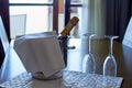 Champagne bottle and two glasses Royalty Free Stock Photo