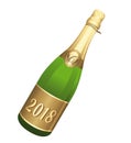 2018 Champagne bottle vector icon. Congratulations or happy new year ! Royalty Free Stock Photo