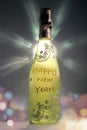 Champagne bottle very nicely decorated with the message Happy New Year